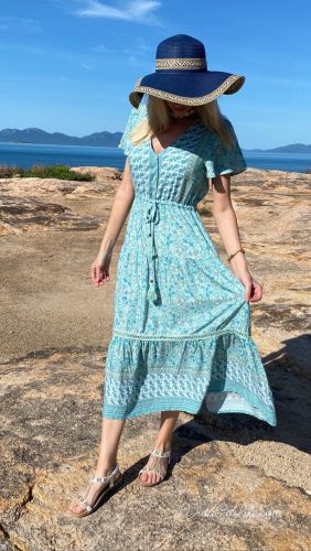 Bohemian Light Green Midi Dress 